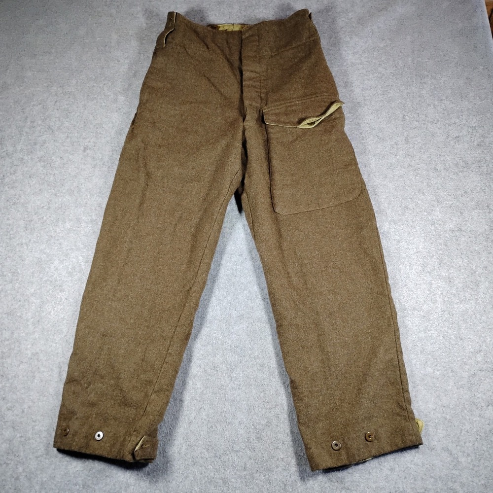 Vintage Military Wool Field Pants Brown Olive Drab High Rise Trousers 31x28